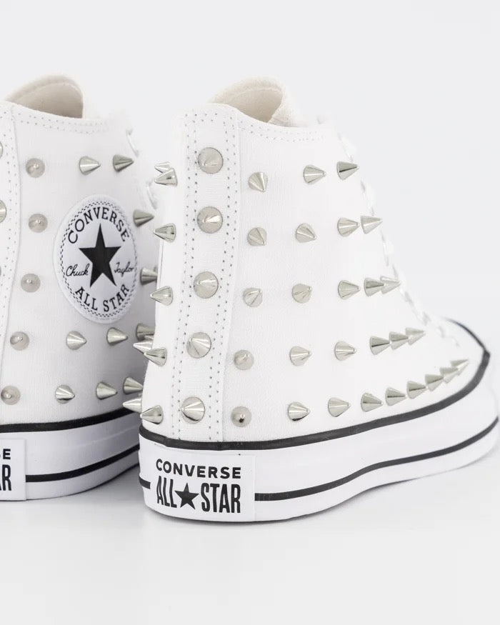 Converse All Star Hi Cut White/Black/White Spikey Studs