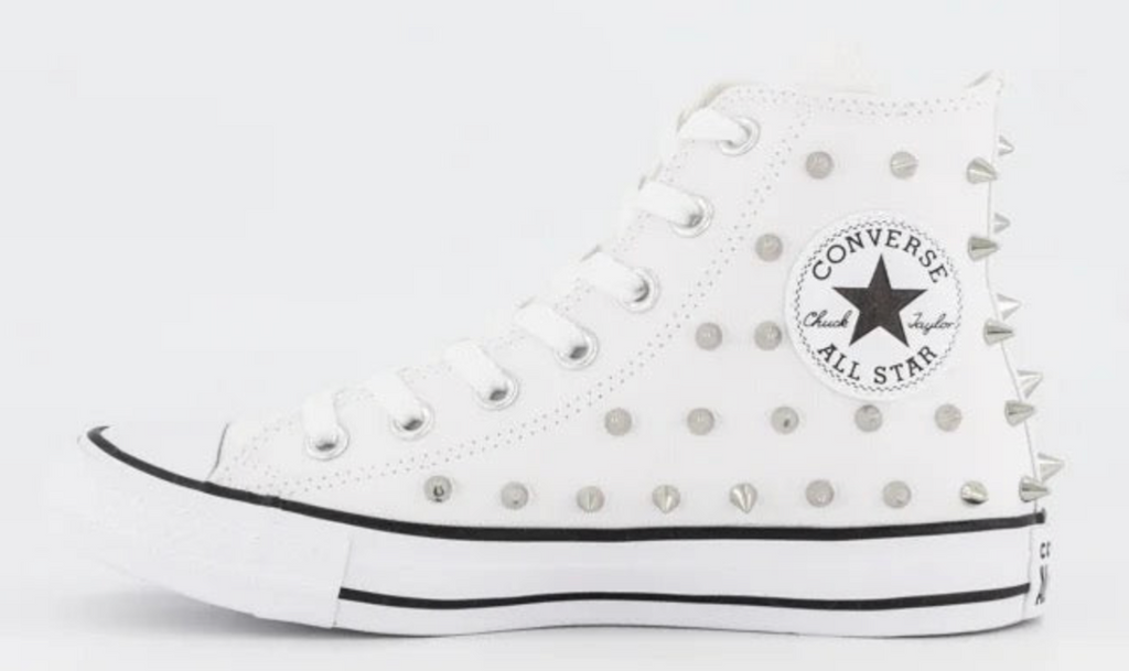 Converse All Star Hi Cut White/Black/White Spikey Studs