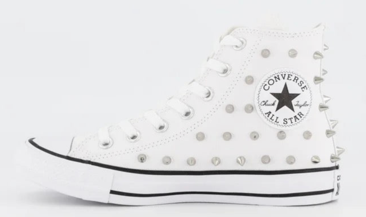 Converse All Star Hi Cut White/Black/White Spikey Studs
