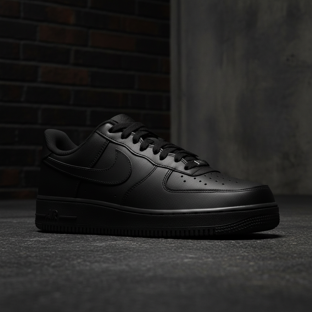 Nike Air Force 1 Triple Black in urban setting